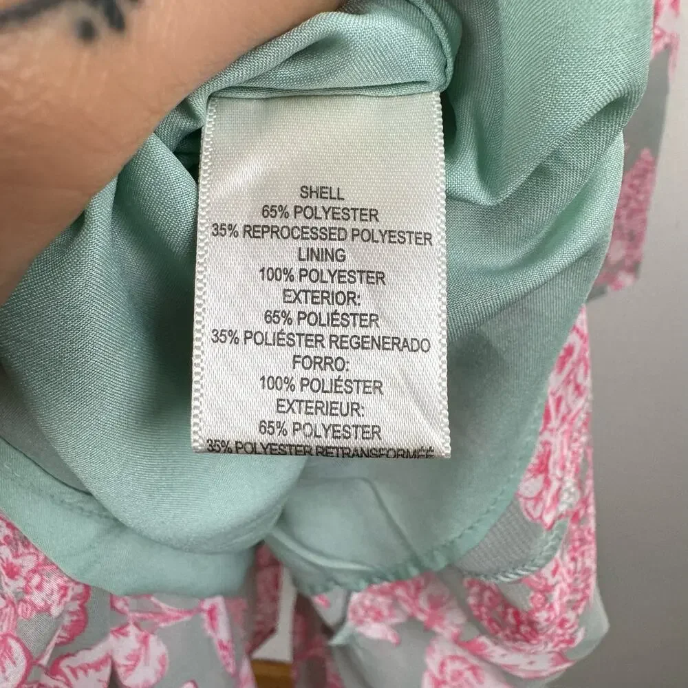 Eliza J Tie Waist Tiered Midi Dress Mint Green Pink Floral Size 4 Wedding Party - Picture 10 of 13